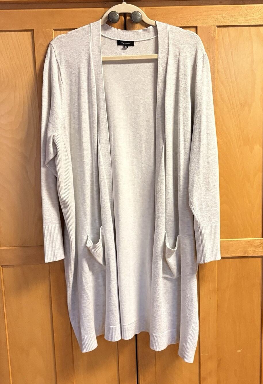 Verve Ami Cardigan Size 1X Light Grey Womens Long Sleeves Silver Buttons Pockets